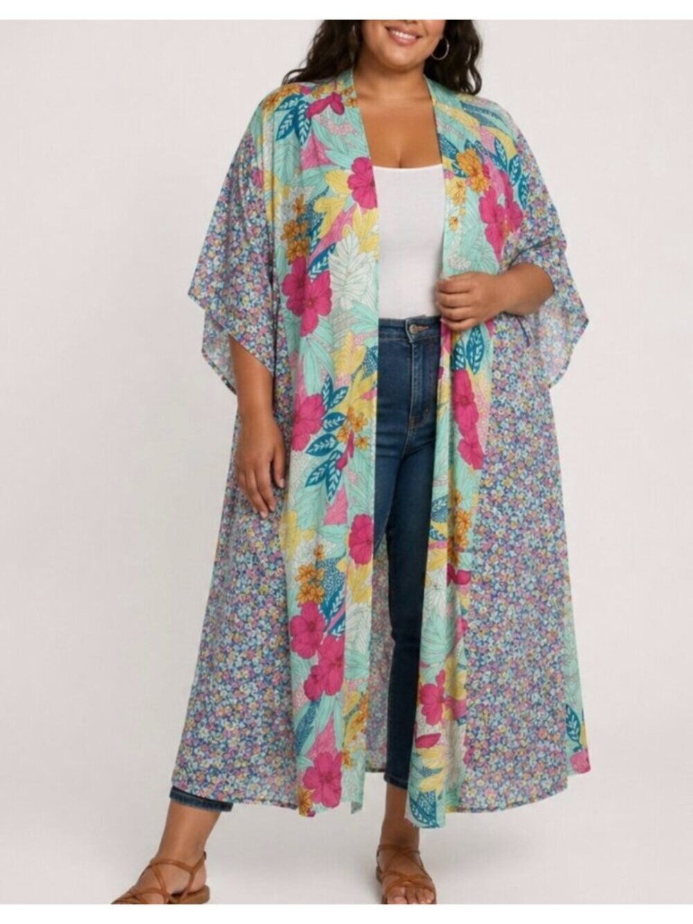 Lane Bryant Plus Size Floral Patchwork Kimono Duster One Size